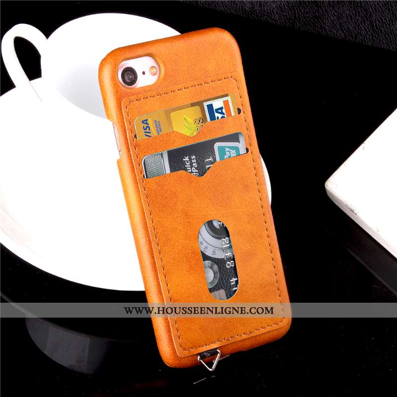 Housse iPhone 7 Cuir Protection Téléphone Portable Carte Coque Orange Incassable