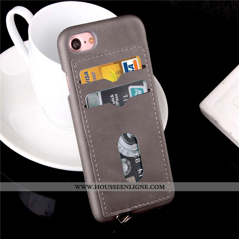 Housse iPhone 7 Cuir Protection Téléphone Portable Carte Coque Orange Incassable