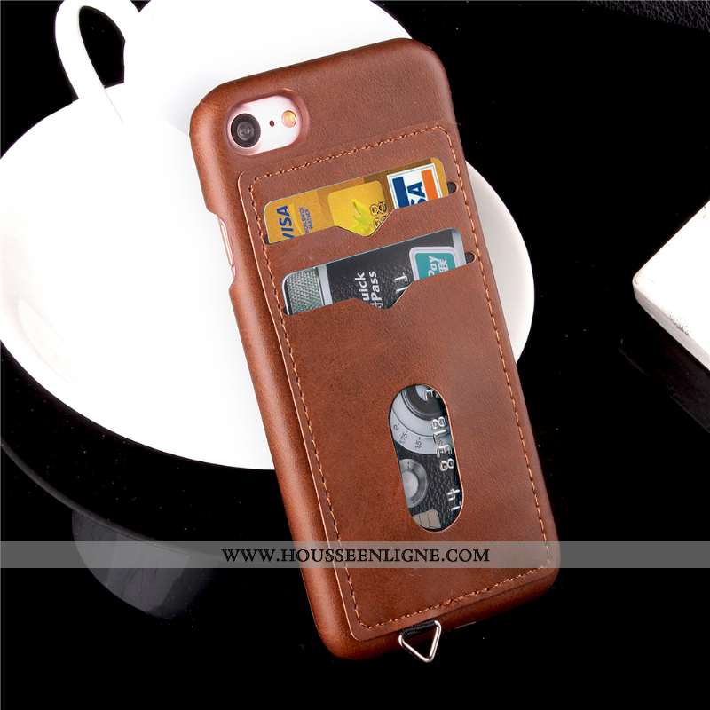 Housse iPhone 7 Cuir Protection Téléphone Portable Carte Coque Orange Incassable