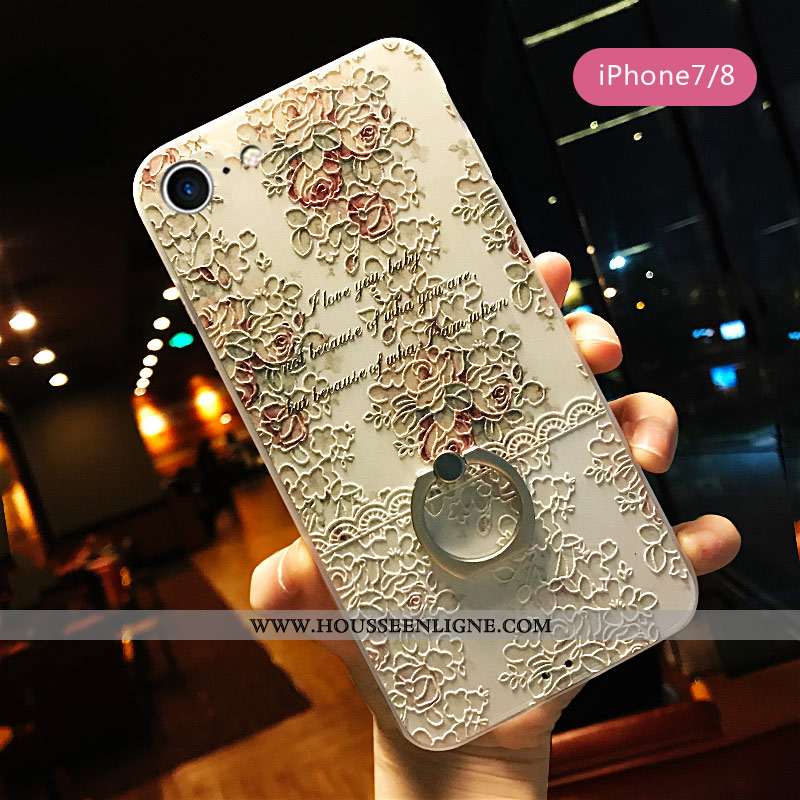 Housse iPhone 7 Gaufrage Vintage Fleur Rose Téléphone Portable Vent Tendance