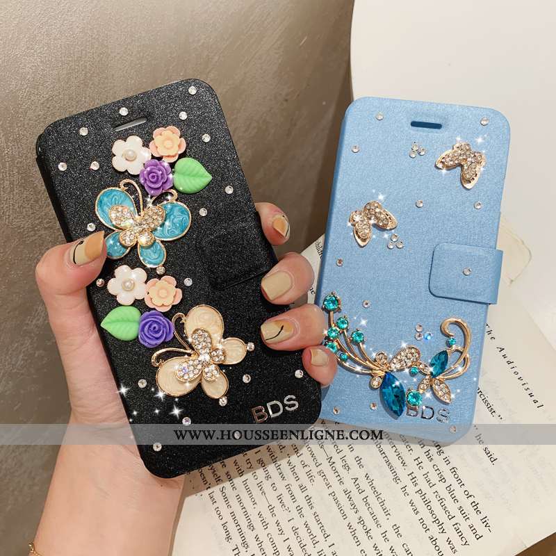Housse iPhone 7 Plus Modèle Fleurie Protection Étui Tendance Cuir Coque Téléphone Portable Bleu