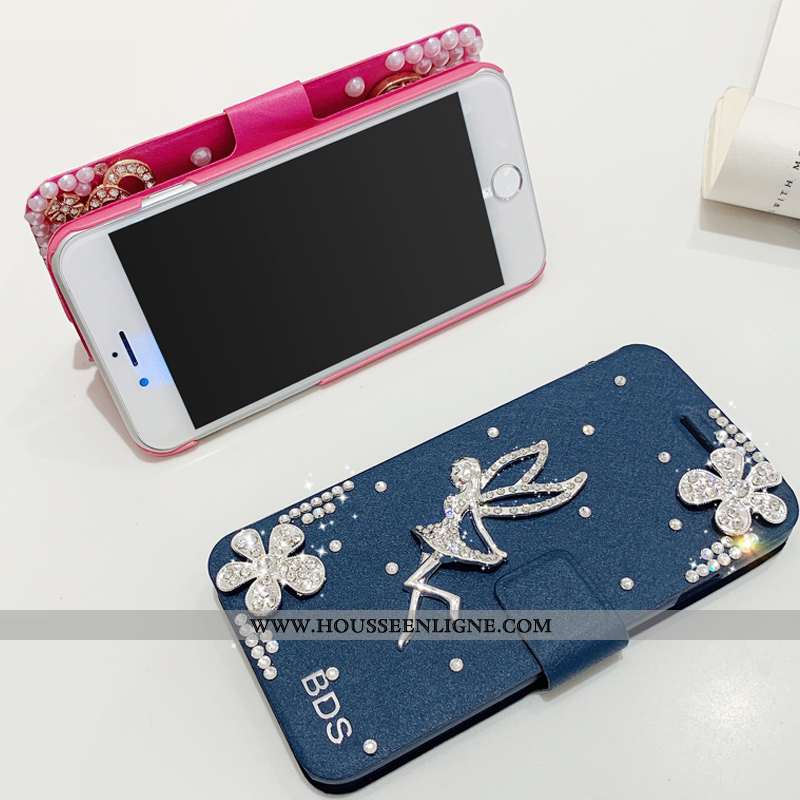 Housse iPhone 7 Plus Modèle Fleurie Protection Étui Tendance Cuir Coque Téléphone Portable Bleu
