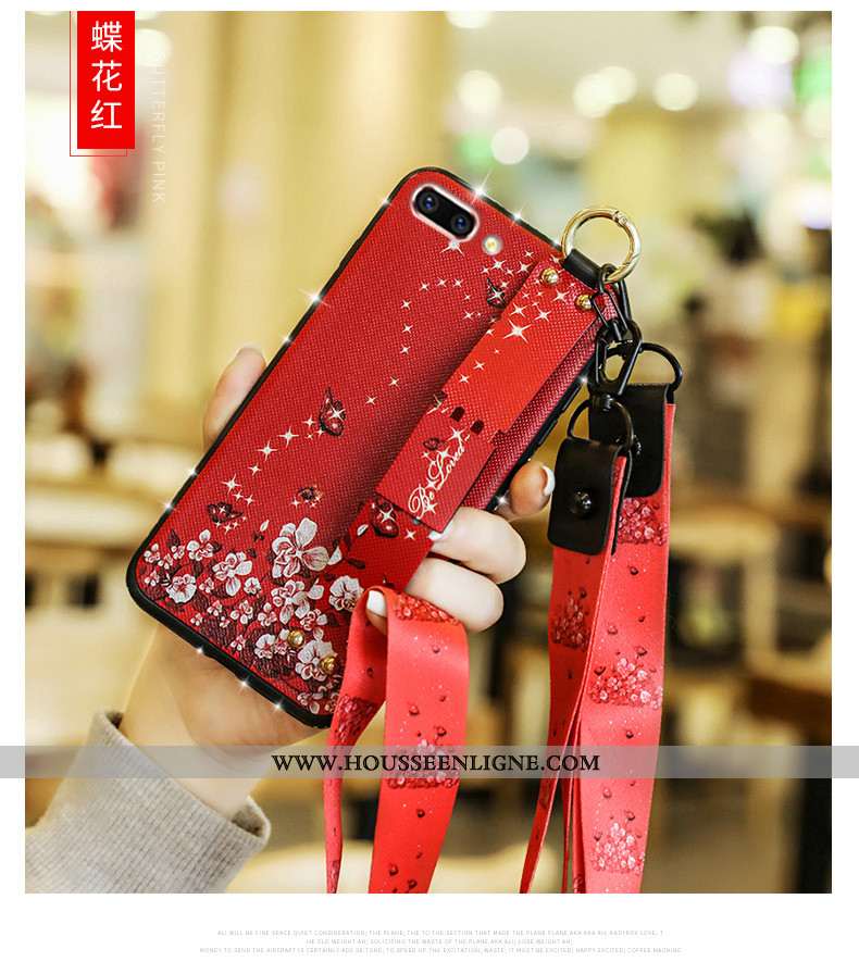 Housse iPhone 7 Plus Protection Personnalité Cou Suspendu Tendance Coque Pu Étui Rouge