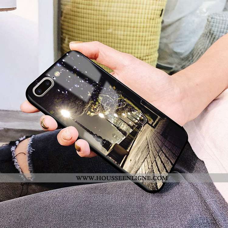 Housse iPhone 7 Plus Verre Difficile Coque Téléphone Portable Tempérer Miroir Noir