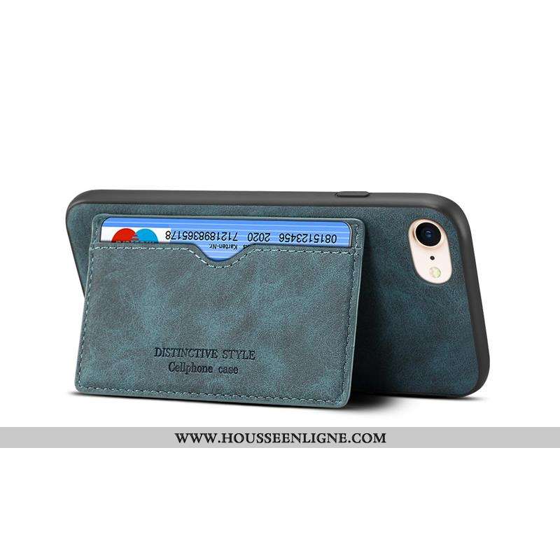 Housse iPhone 8 Cuir Délavé En Daim Simple Tout Compris Vert Carte Incassable Verte