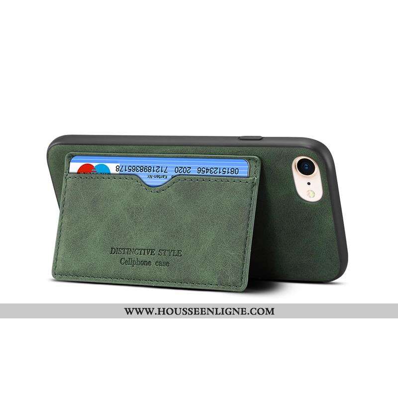 Housse iPhone 8 Cuir Délavé En Daim Simple Tout Compris Vert Carte Incassable Verte