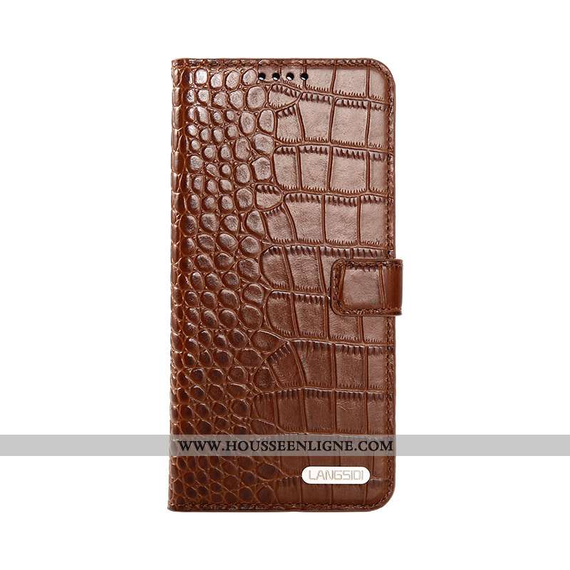 Housse iPhone 8 Cuir Véritable Cuir Clamshell Luxe Incassable Protection Téléphone Portable Marron