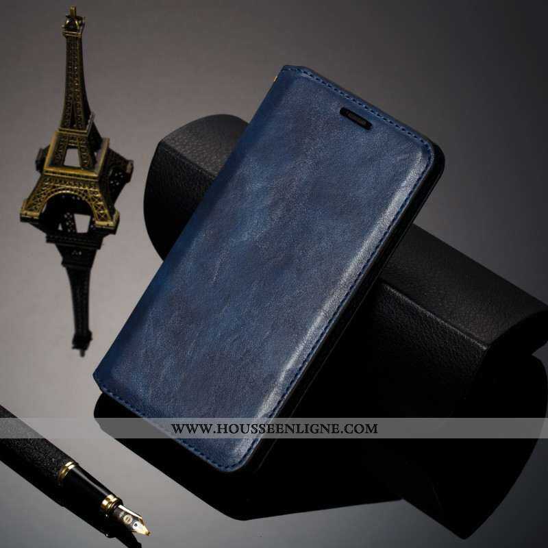 Housse iPhone 8 Cuir Véritable Cuir Coque Nouveau Étui Business Bleu Foncé