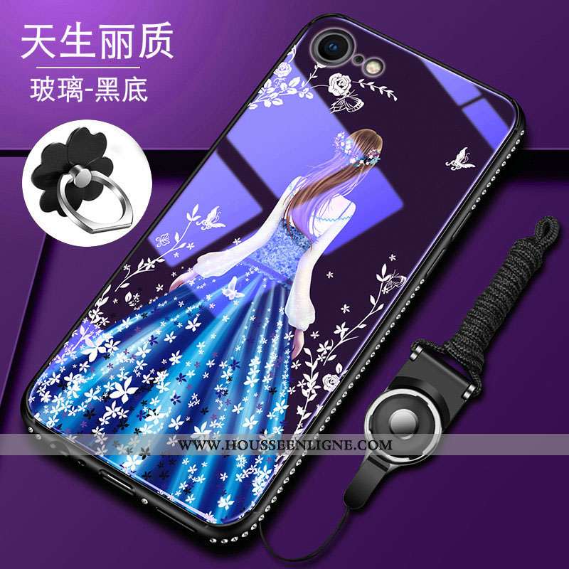 Housse iPhone 8 Fluide Doux Silicone Tendance Téléphone Portable Verre Net Rouge Tout Compris Bleu