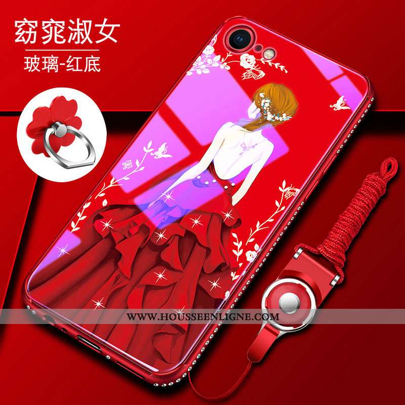 Housse iPhone 8 Fluide Doux Silicone Tendance Téléphone Portable Verre Net Rouge Tout Compris Bleu