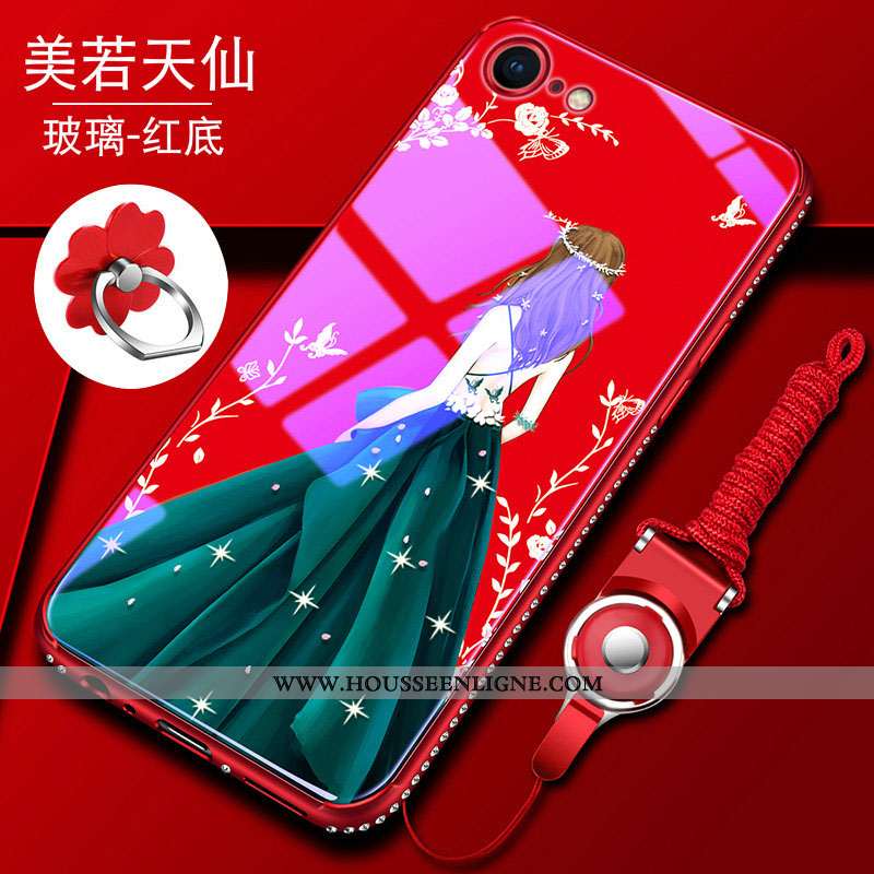 Housse iPhone 8 Fluide Doux Silicone Tendance Téléphone Portable Verre Net Rouge Tout Compris Bleu