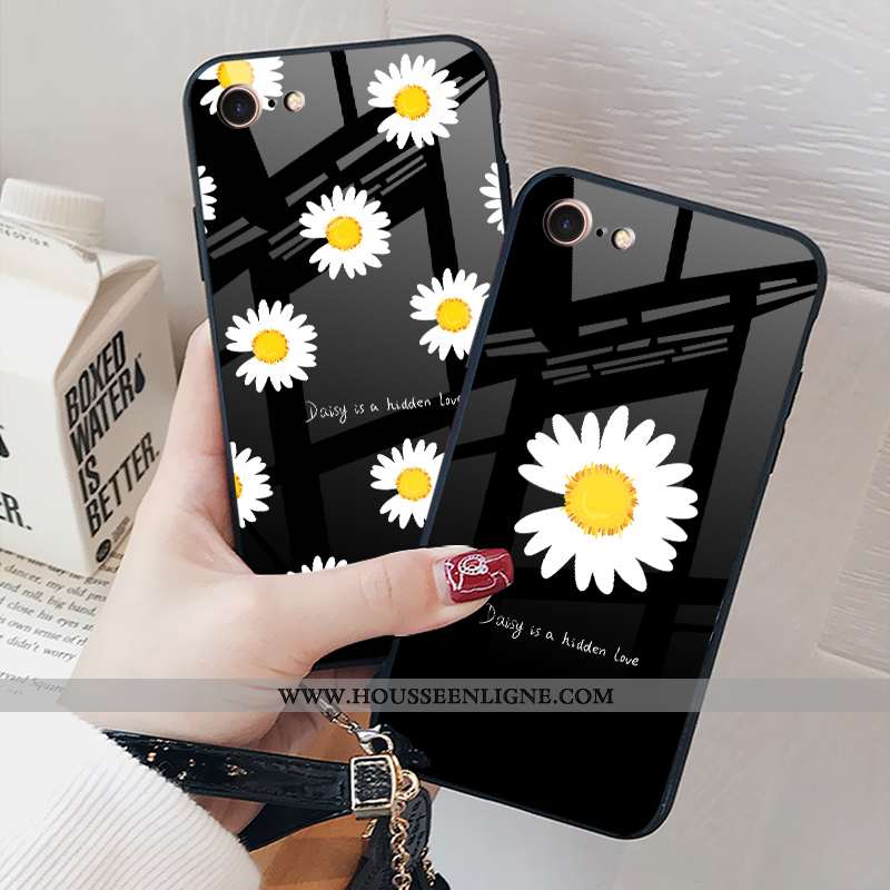Housse iPhone 8 Mode Protection Petite Marguerite Étui Tendance Net Rouge Noir