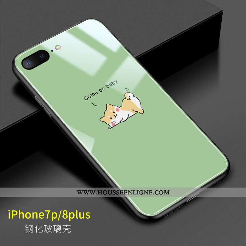 Housse iPhone 8 Plus Charmant Fluide Doux Mignonne Amoureux Dessin Animé Verre Petit Verte