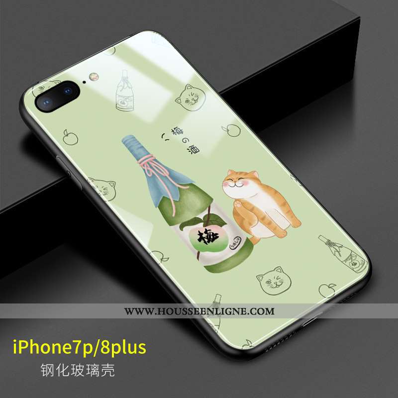 Housse iPhone 8 Plus Charmant Verre Chat Vert Dessin Animé Miroir Coque Verte