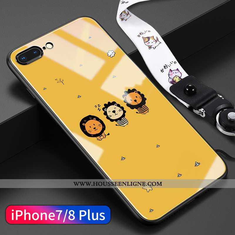 Housse iPhone 8 Plus Dessin Animé Charmant Tendance Ultra Ornements Suspendus Verre Net Rouge Jaune