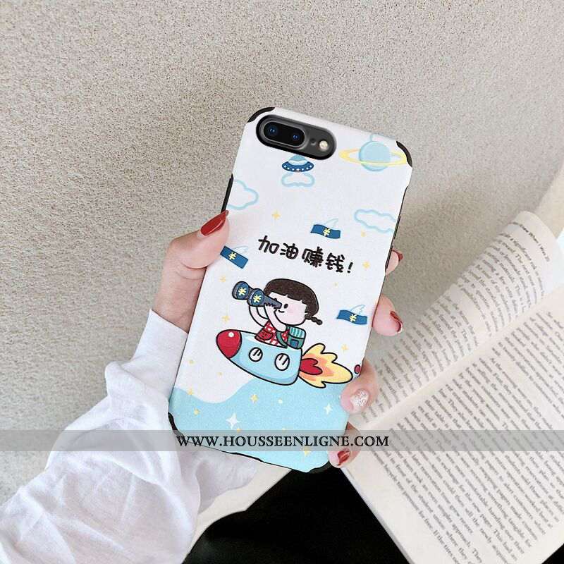 Housse iPhone 8 Plus Délavé En Daim Modèle Fleurie Silicone Coque Blanc Fluide Doux Incassable Blanc