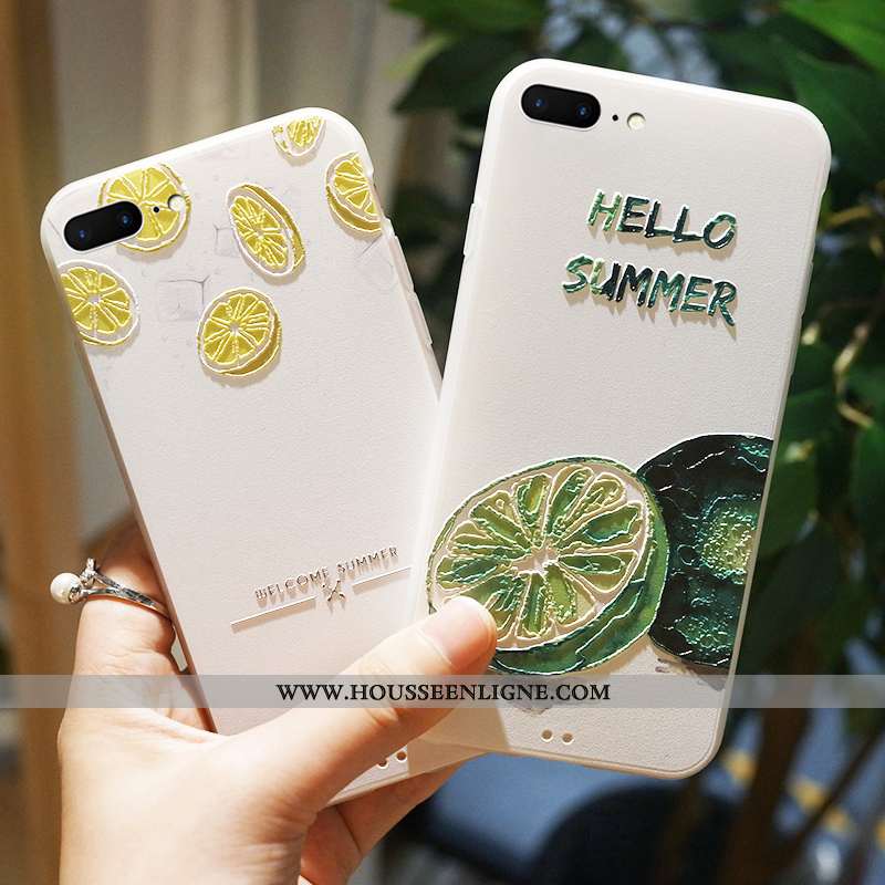 Housse iPhone 8 Plus Délavé En Daim Personnalité Petit Créatif Coque Frais Incassable Verte