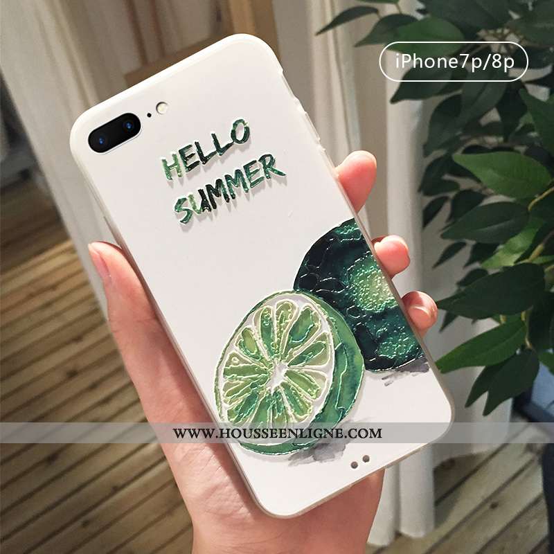 Housse iPhone 8 Plus Délavé En Daim Personnalité Petit Créatif Coque Frais Incassable Verte
