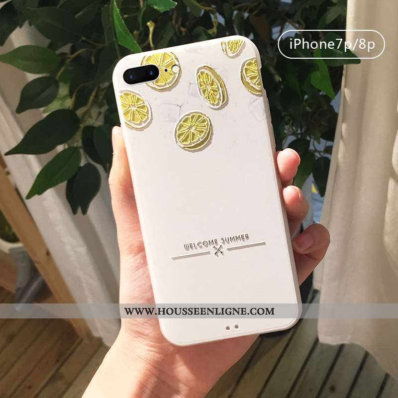 Housse iPhone 8 Plus Délavé En Daim Personnalité Petit Créatif Coque Frais Incassable Verte