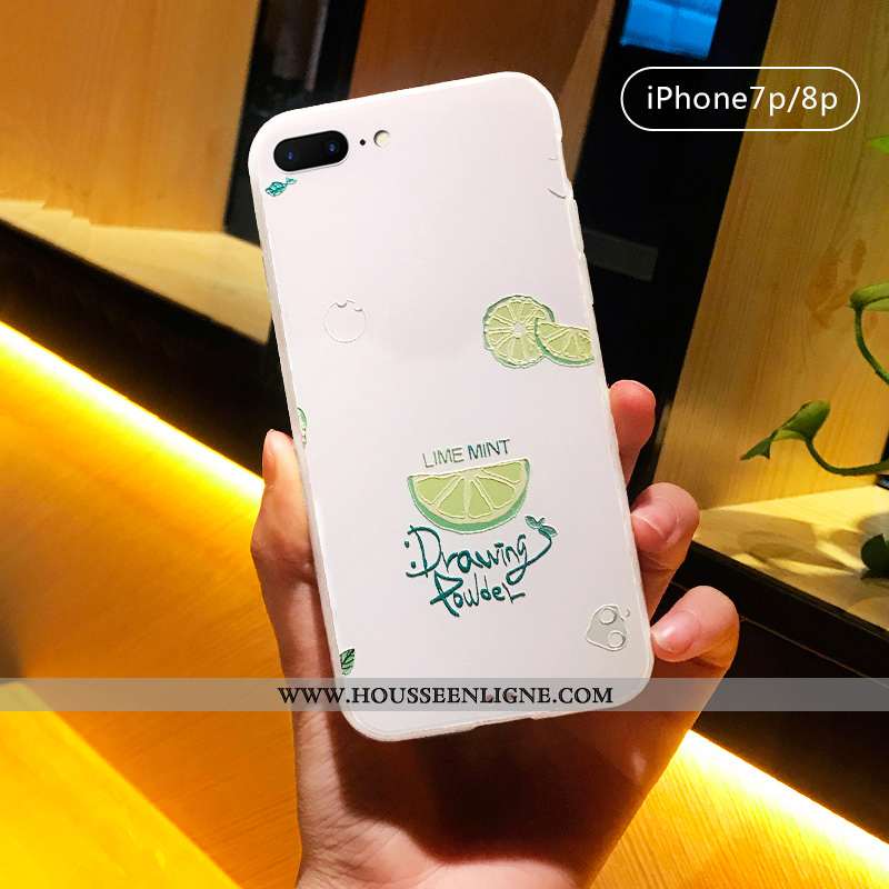 Housse iPhone 8 Plus Délavé En Daim Personnalité Petit Créatif Coque Frais Incassable Verte