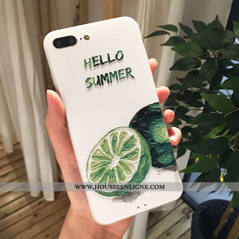 Housse iPhone 8 Plus Délavé En Daim Personnalité Petit Créatif Coque Frais Incassable Verte