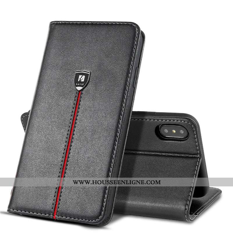 Housse iPhone 8 Plus Fluide Doux Protection Noir Cuir Véritable Tout Compris Business Cuir