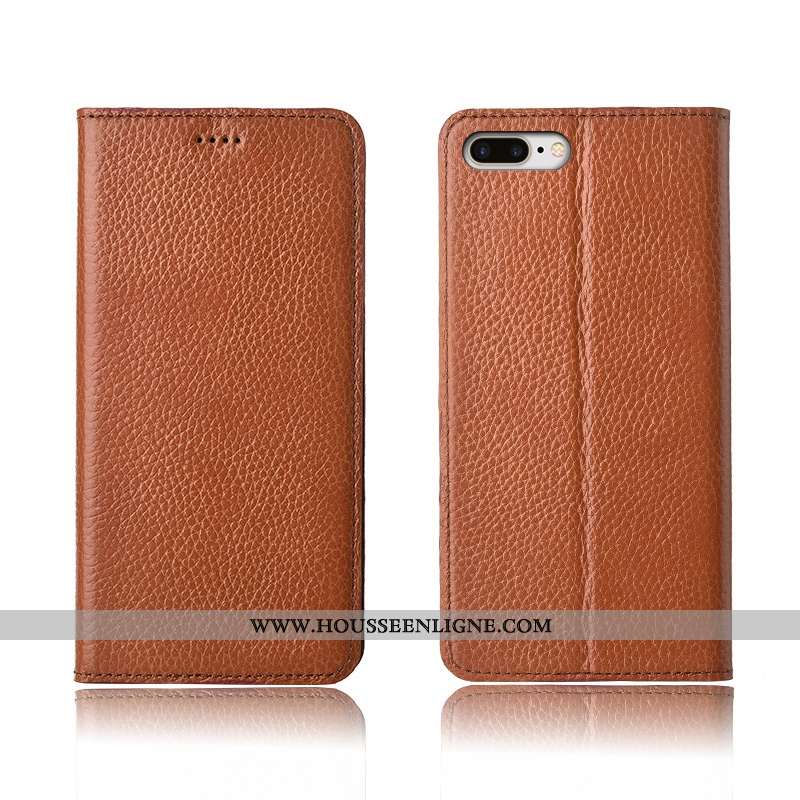 Housse iPhone 8 Plus Fluide Doux Silicone Étui Cuir Litchi Cuir Véritable Clamshell Rose