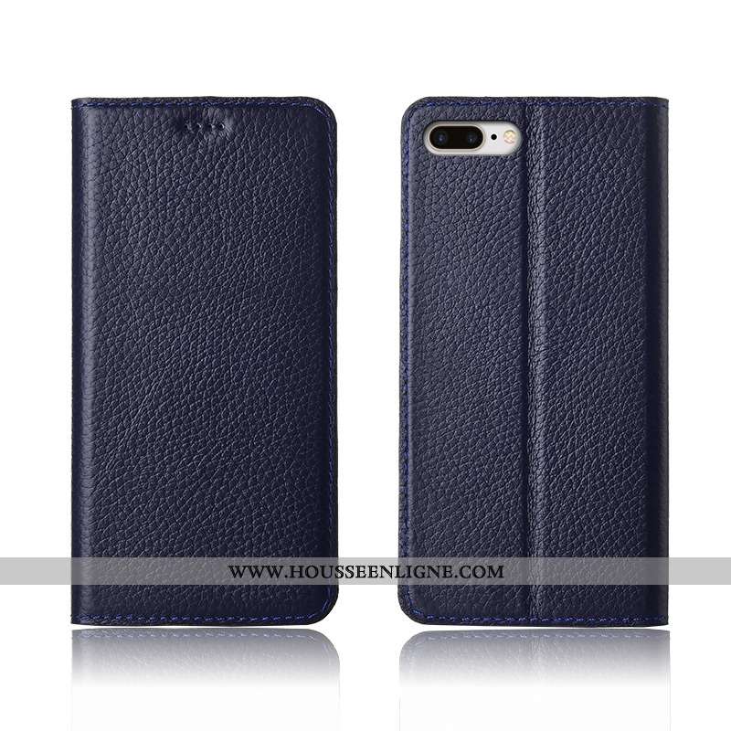 Housse iPhone 8 Plus Fluide Doux Silicone Étui Cuir Litchi Cuir Véritable Clamshell Rose