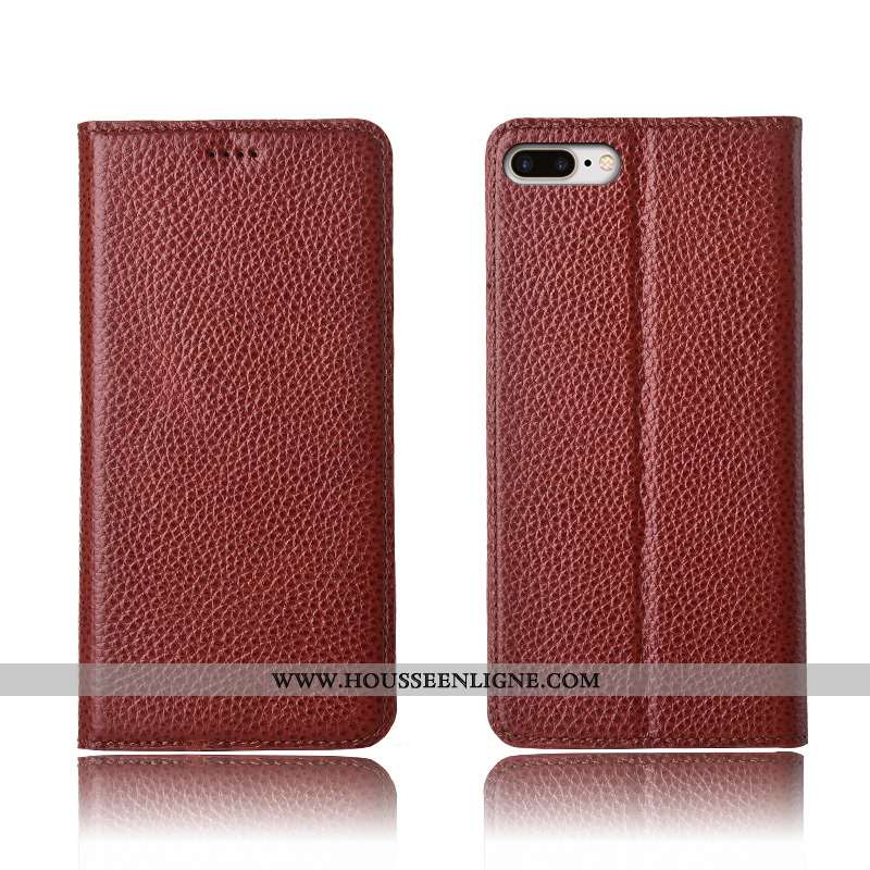 Housse iPhone 8 Plus Fluide Doux Silicone Étui Cuir Litchi Cuir Véritable Clamshell Rose