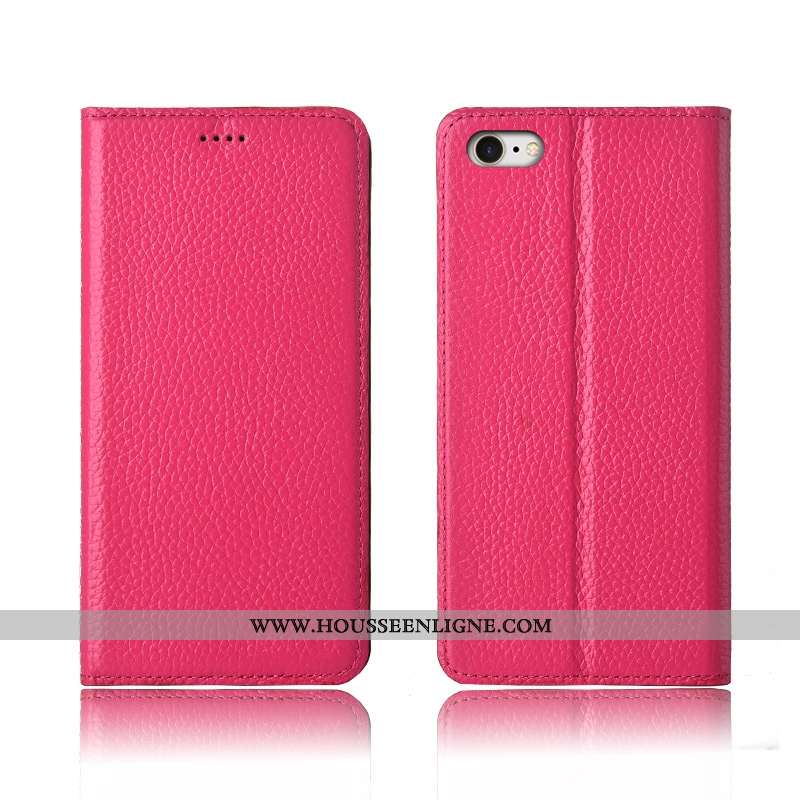 Housse iPhone 8 Plus Fluide Doux Silicone Étui Cuir Litchi Cuir Véritable Clamshell Rose
