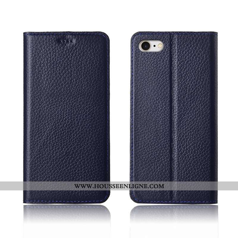 Housse iPhone 8 Plus Fluide Doux Silicone Étui Cuir Litchi Cuir Véritable Clamshell Rose