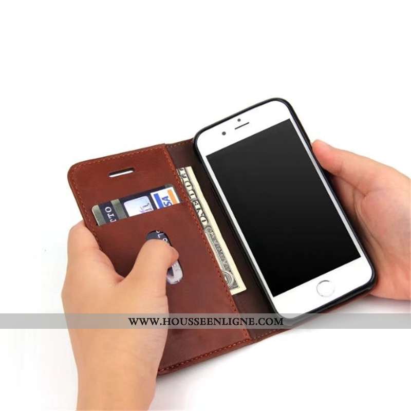 Housse iPhone 8 Plus Protection Cuir Téléphone Portable Rouge Fluide Doux Business Incassable