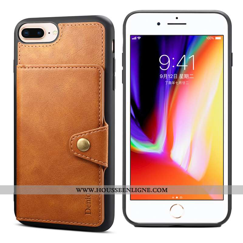 Housse iPhone 8 Plus Protection Fluide Doux Incassable Téléphone Portable Carte Rouge Support