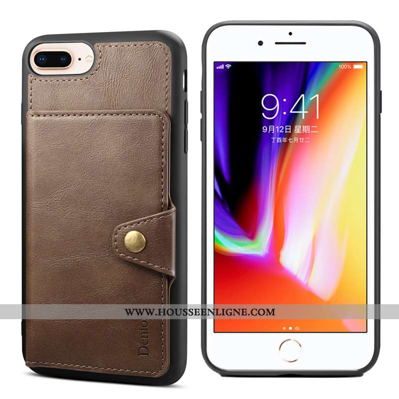 Housse iPhone 8 Plus Protection Fluide Doux Incassable Téléphone Portable Carte Rouge Support