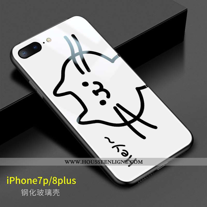 Housse iPhone 8 Plus Verre Créatif Chat Coque Charmant Téléphone Portable Blanc Blanche