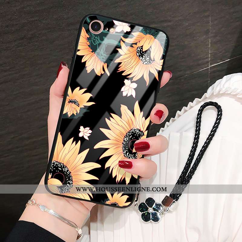 Housse iPhone 8 Tendance Silicone Mode Verre Personnalité Téléphone Portable Fleur Orange
