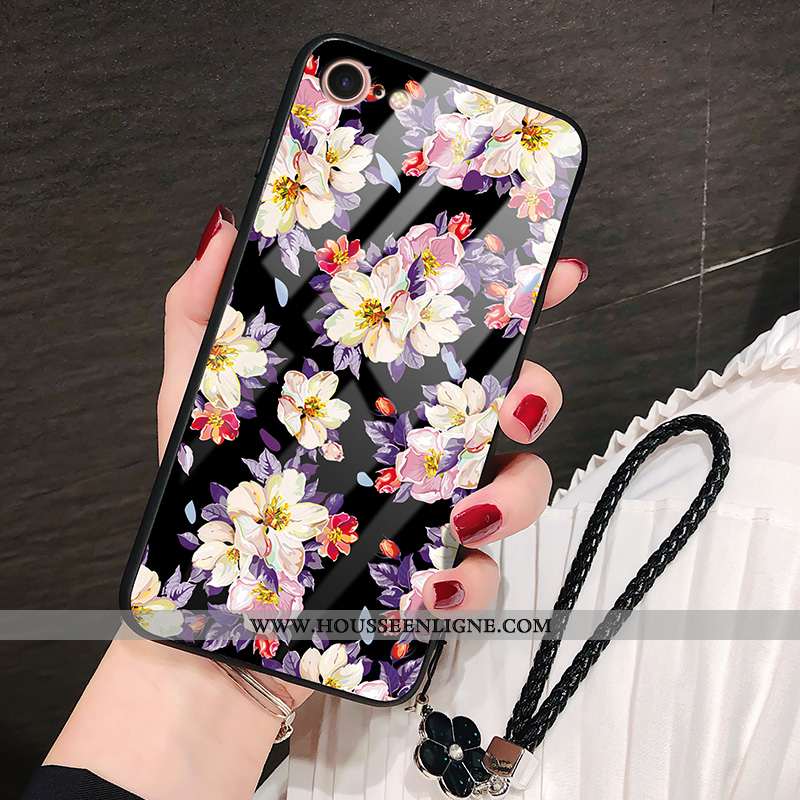 Housse iPhone 8 Tendance Silicone Mode Verre Personnalité Téléphone Portable Fleur Orange