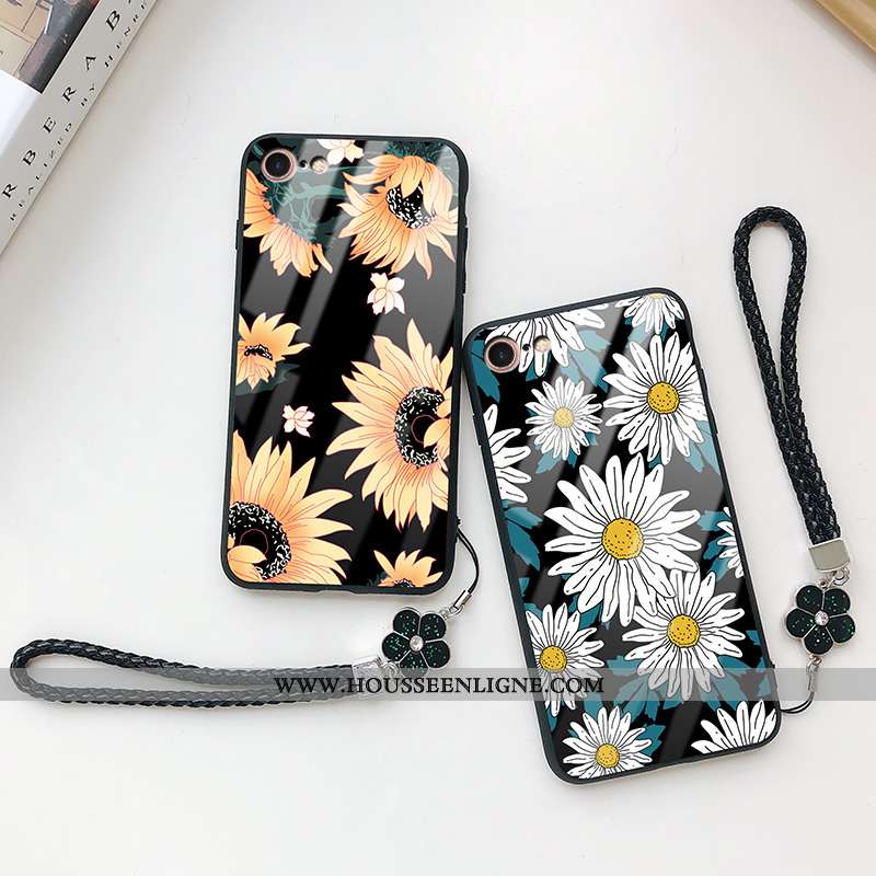 Housse iPhone 8 Tendance Silicone Mode Verre Personnalité Téléphone Portable Fleur Orange