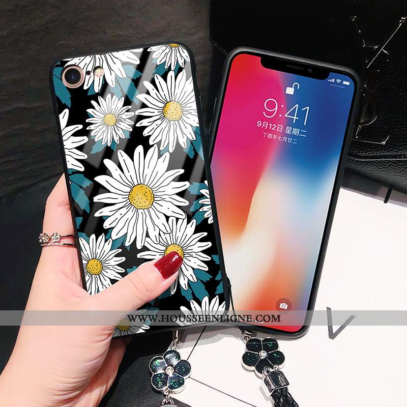 Housse iPhone 8 Tendance Silicone Mode Verre Personnalité Téléphone Portable Fleur Orange