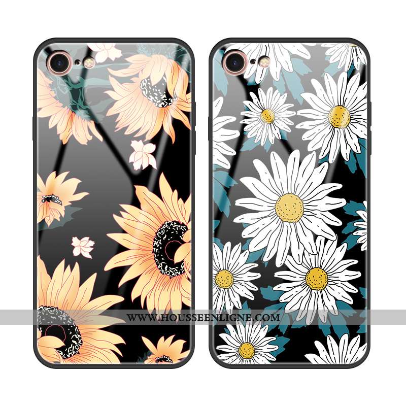 Housse iPhone 8 Tendance Silicone Mode Verre Personnalité Téléphone Portable Fleur Orange