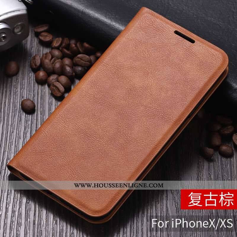 Housse iPhone X Cuir Protection Téléphone Portable Tout Compris Coque Tendance Marron