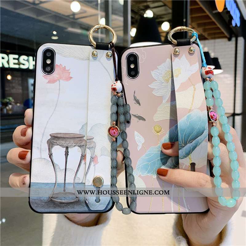 Housse iPhone X Fluide Doux Protection Étui Fleur Support Coque Téléphone Portable Rose