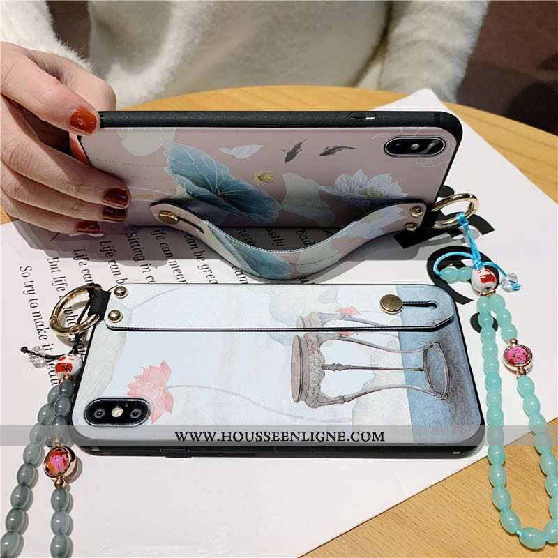 Housse iPhone X Fluide Doux Protection Étui Fleur Support Coque Téléphone Portable Rose