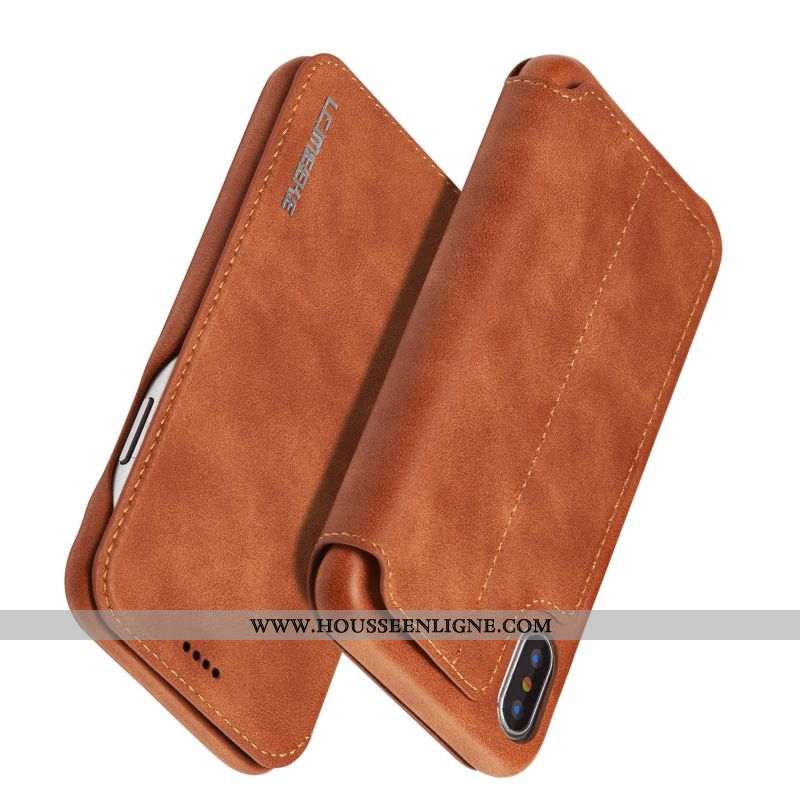 Housse iPhone X Légère Cuir Incassable Clamshell Téléphone Portable Coque Protection Rouge