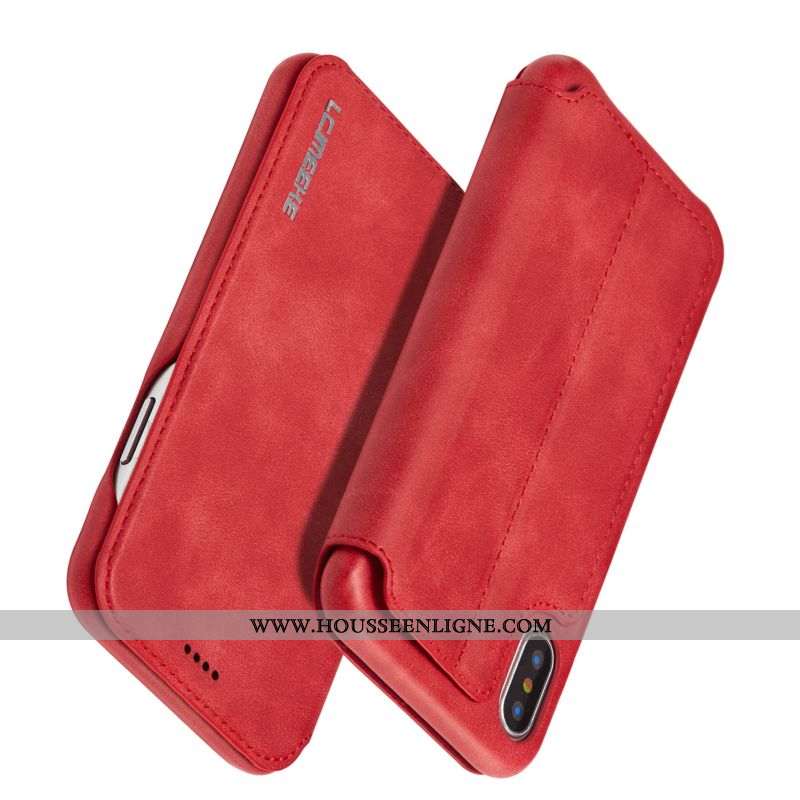 Housse iPhone X Légère Cuir Incassable Clamshell Téléphone Portable Coque Protection Rouge