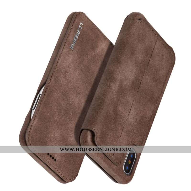 Housse iPhone X Légère Cuir Incassable Clamshell Téléphone Portable Coque Protection Rouge