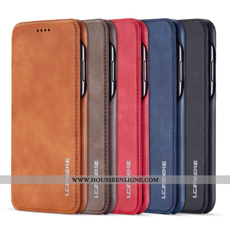 Housse iPhone X Légère Cuir Incassable Clamshell Téléphone Portable Coque Protection Rouge