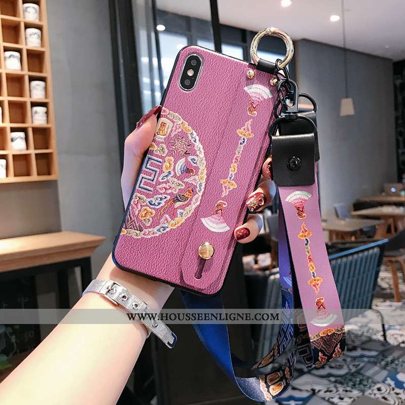 Housse iPhone X Ornements Suspendus Gaufrage Style Chinois Coque Téléphone Portable Cou Suspendu Lux