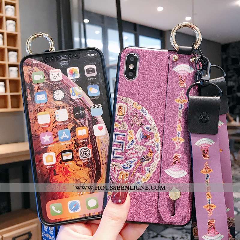 Housse iPhone X Ornements Suspendus Gaufrage Style Chinois Coque Téléphone Portable Cou Suspendu Lux