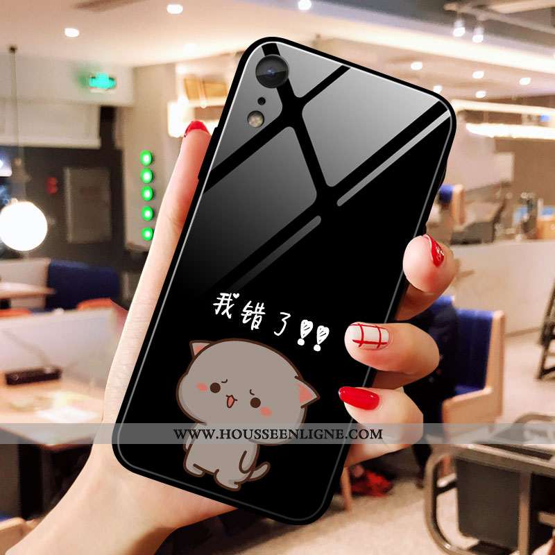 Housse iPhone Xr Charmant Ultra Amoureux Nouveau Chat Dessin Animé Verre Noir